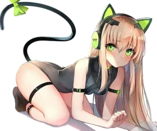 😍 anime, girl, cat girl, leotard, cute, headphones whatsapp sticker