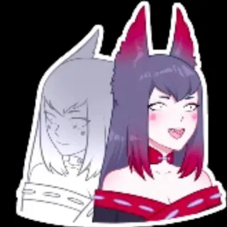 😳 fille anime, mignon, oreilles de renard, dessin animé, femme, souriant, personnage, illustration telegram sticker