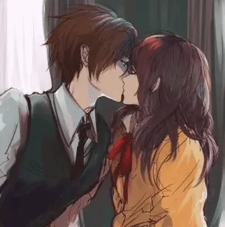 💋 baciare, romantico, coppia, amore, stile anime, occhiali telegram sticker