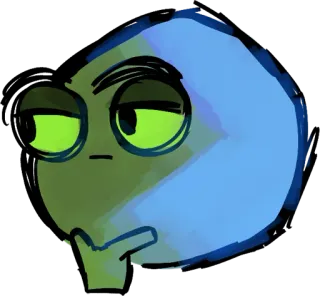 🤔 thinking, cartoon, green, blue, pensive telegram sticker