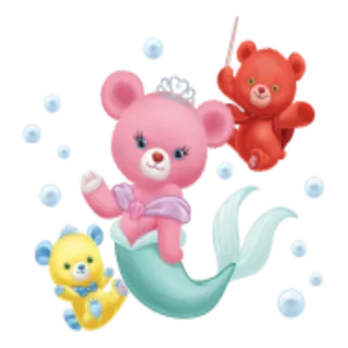 🧜‍♂ Orsetto, Sirena, Carino, Cartone animato, Rosa, Fantasia, Mare telegram sticker