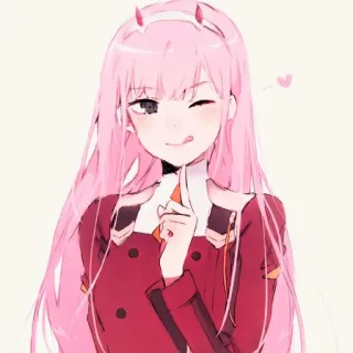 🍓 Zero Two Darling in the Franxx Anime, pinke Haare, Zwinkern, Hörner, süß telegram sticker