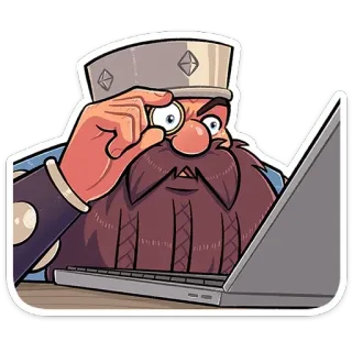 👨‍💻 贴纸, 男人, 电脑, 卡通, 单片眼镜, 胡子, 专注 telegram sticker