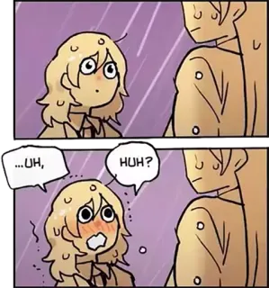 😮 ...UH, HUH? Cómic, Sonrojo, Incómodo, Diálogo, Conversación, Sorprendido telegram sticker