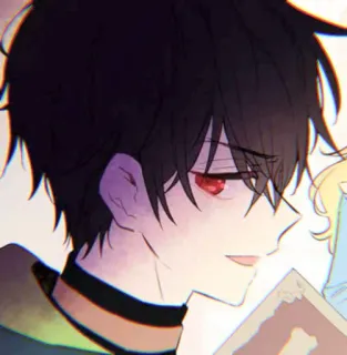 🐺 anime, kreskówka, postać, czerwone oczy, czarne włosy telegram sticker