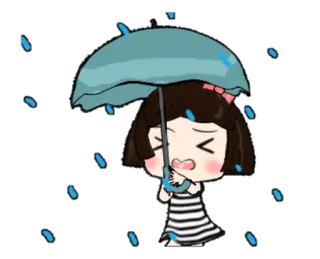 ☔ Mädchen, Regenschirm, Regen, traurig, niedlich, Cartoon telegram sticker