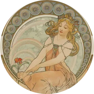 🌺 Jugendstil, Frau, Blumen, Vintage, Illustration, Dekorativ, Mucha telegram sticker