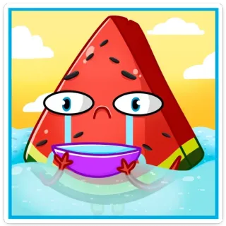 😭 anguria, piangere, triste, frutta, cartone animato, emoji, kawaii whatsapp sticker