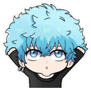 😶 anime, chibi, cartone animato, capelli blu, carino whatsapp sticker