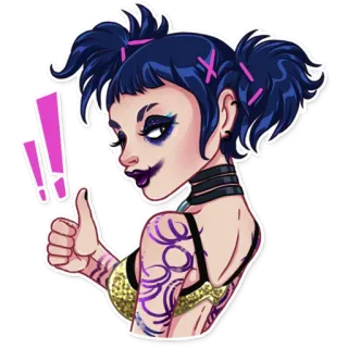 👍 Punk, Gothic, Emo, Alternatif, Kartun, Rambut Ungu, Tato telegram sticker