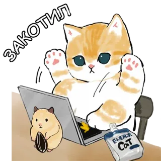✍️ закотил 猫, 电脑, 仓鼠, 动物, 笔记本电脑, 搞笑 whatsapp sticker