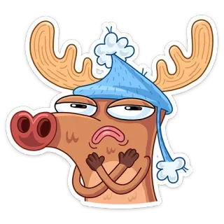 ☹ rusa besar, kartun, binatang, musim dingin, dingin, topi telegram sticker