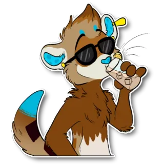 😎 Furry, Anthropomorphe, Animal, Dessin animé, Cool, Lunettes de soleil, Boisson whatsapp sticker