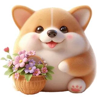 💐 cachorro, corgi, fofo, flores, animal, desenho animado, adesivo telegram sticker