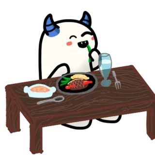 ❤ monster, eating, dinner, table, cartoon, cute telegram sticker