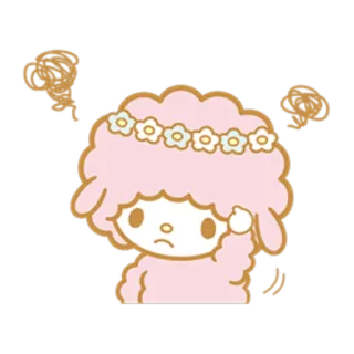 😣 милый, мультик, злой, расстроенный, розовый, овца, венок из цветов whatsapp sticker