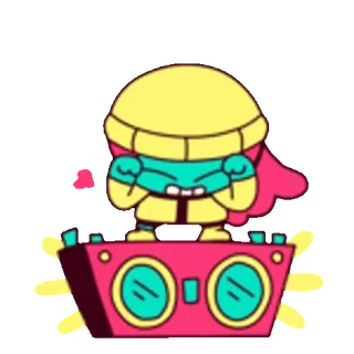 📻 sticker, cartoon, character, yellow, pink, teal telegram sticker