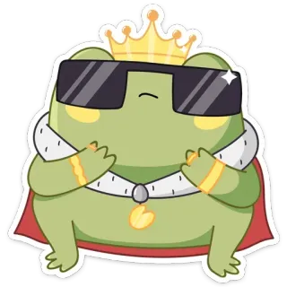 😎 katak, raja, mahkota, kacamata hitam, kartun, imut telegram sticker