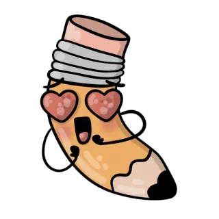😍 lápis, amor, kawaii, fofo, desenho animado, papelaria, escola, escrita whatsapp sticker
