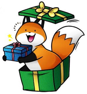 🎁 zorro, animal, regalo, caja, dibujos animados, caricatura telegram sticker