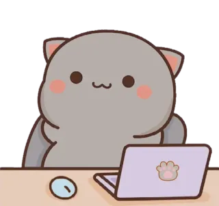 ✨ mèo, dễ thương, máy tính xách tay, làm việc, máy tính telegram sticker