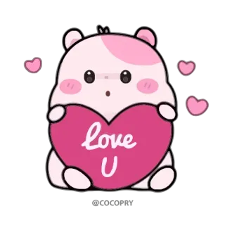 ❤️ love U любовь, сердце, милый, животное, мультфильм, розовый, день святого валентина telegram sticker