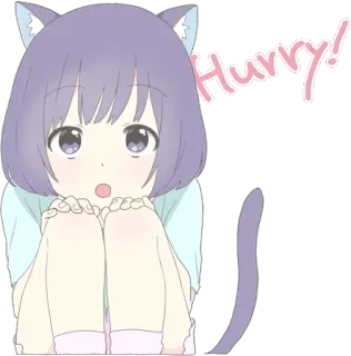 😫 Hurry! Anime, Katmeisje, Schattig, Haast, Dringend telegram sticker
