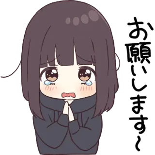 😭 お願いします～ 애니메이션, 여자, 우는, 애원, 간청, 귀여운 whatsapp sticker