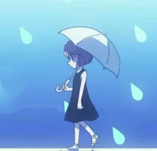 😞 dziewczyna, deszcz, parasol, smutny, anime, niebieski, spacer telegram sticker