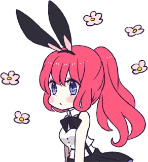 😶 Anime, Bunny Girl, Fofo, Cabelo Rosa, Orelhas telegram sticker
