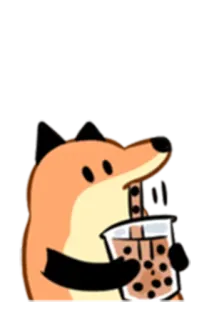🍼 狐狸, 波霸奶茶, 动物, 可爱, 饮料, 卡通 telegram sticker