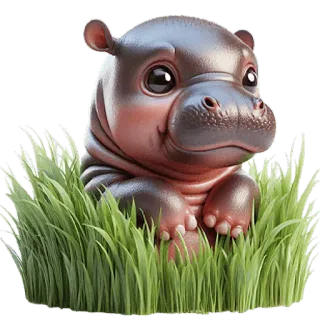 🌿 hippo, cute, animal, baby hippo, grass, wildlife, cartoon telegram sticker