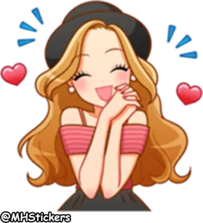 😍 @MHStickers desenho animado, mulher, chapéu, corações, brilhos, MHStickers telegram sticker