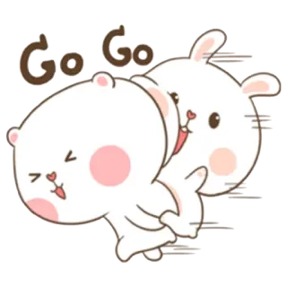 😊 Go Go coelho, urso, fofo, animais, adesivo, desenho animado, alegre, correndo whatsapp sticker