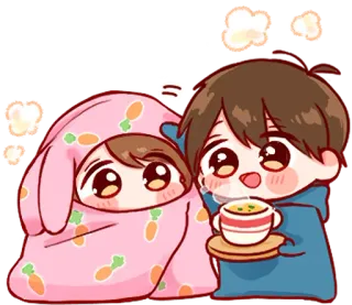 🤧 carino, cartone animato, coppia, caldo, coperta, zuppa telegram sticker