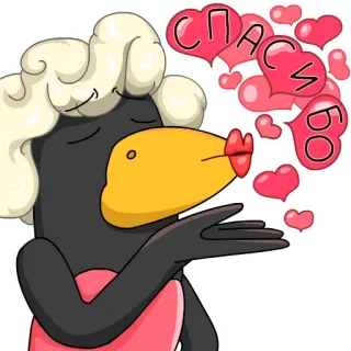 😘 СПАСИБО thank you, kiss, hearts, russian, bird, cartoon whatsapp sticker
