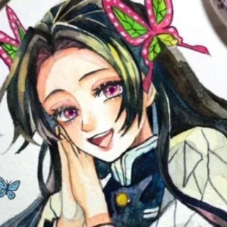 🌸 Kanao Tsuyuri Demon Slayer Anime, Mangá, Kanao Tsuyuri, Demon Slayer, Borboleta, fofo, sorriso telegram sticker
