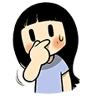 😢 Desenho animado, Menina, Cabelo preto, Dedo, Nariz telegram sticker