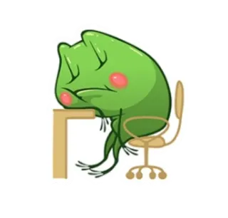 😴 rã, triste, escritório, cadeira, desenho animado, verde whatsapp sticker