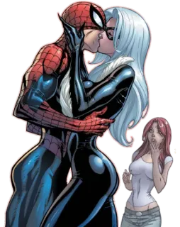 💏 Spider-Man comic book, superhero, romance, kissing, Black Cat, Mary Jane, Marvel Comics telegram sticker