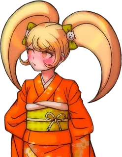 🌟 Hiyoko Saionji Danganronpa Anime, Personnage, Hiyoko Saionji, Danganronpa, Orange, Nœuds, Nattes, Kimono telegram sticker