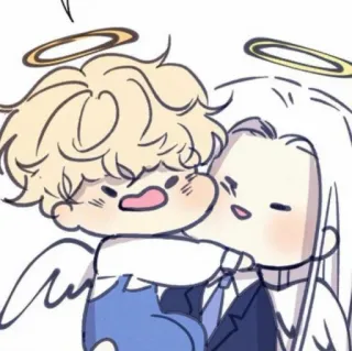 ✨ ángel, lindo, chibi, dibujos animados, halo, alas, abrazando whatsapp sticker