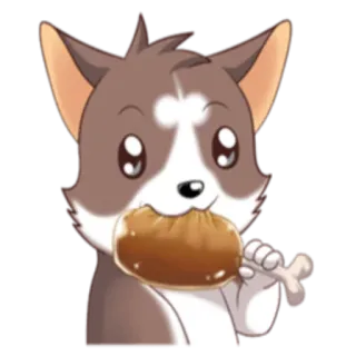 🍗 anjing, binatang, lucu, makanan, paha ayam, kartun whatsapp sticker