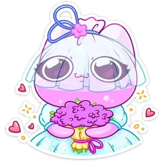 👰‍♀️ 고양이, 신부, 결혼식, 귀여운, 만화, 동물, 사랑, 하트 telegram sticker