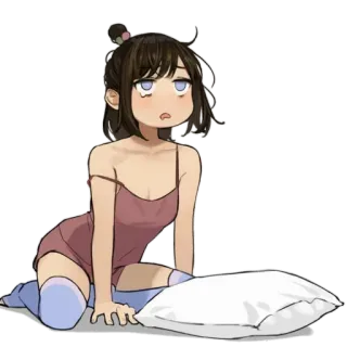 😍 аниме девушка, пижама, милая, уставшая, подушка telegram sticker