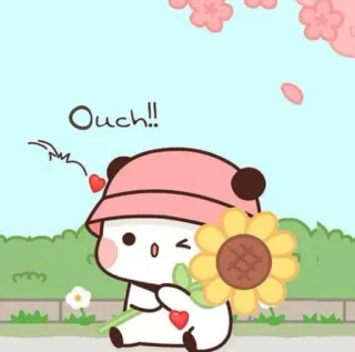 ❤️ Ouch!! dessin animé, ours, mignon, fleur, cœur, kawaii telegram sticker