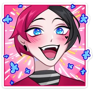 😍 Anime Stil, pink-schwarze Haare, Charakter, Cartoon, lächelnd, fröhlich whatsapp sticker
