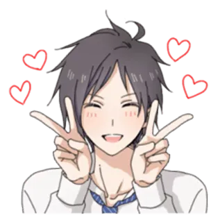 ✌ Anime, Hoạt hình, Trái tim, Dễ thương, Biểu tượng hòa bình, Vui vẻ telegram sticker