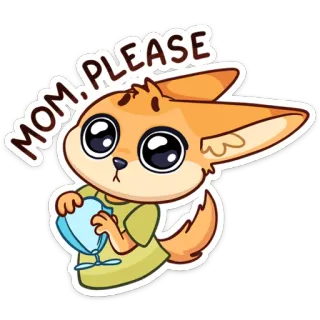 🙄 MOM. PLEASE милый, лиса, мультяшный, умоляющий, просьба, очаровательный, большие глаза telegram sticker