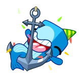 🥳 кит, якорь, вечеринка, мультфильм, праздник telegram sticker